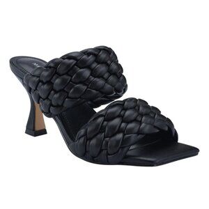 NEW Marc Fisher Toree Black Puffy Woven Strap Heels Women's Braided Sandal 6.5